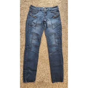 Jolt Moto Skinny Jeans Womens Size 5 Medium Wash Ribbed Panel Zipper Detail Blue